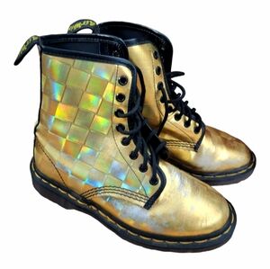 DR. MARTENS Holographic Metallic Gold Boots Vintage Limited Edition Rare US 6